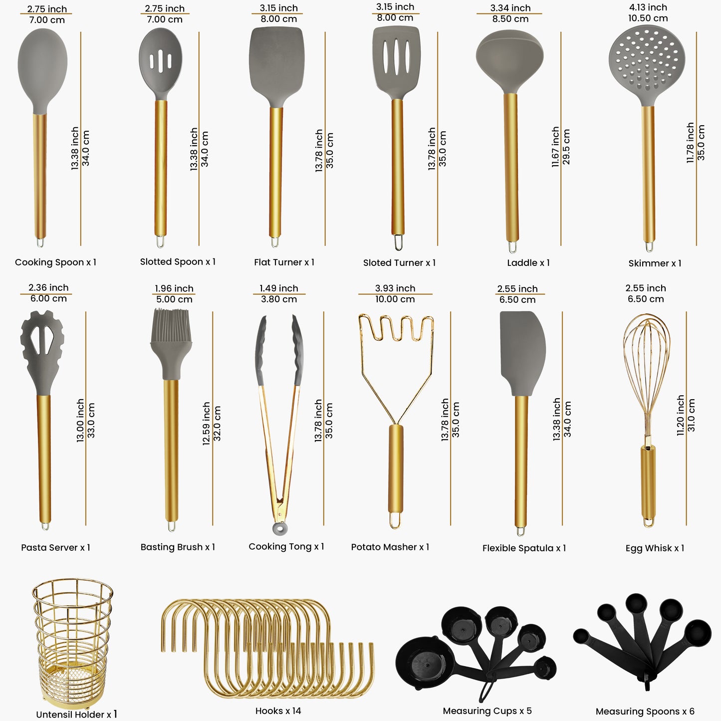38 Piece Gold Cooking Utensils Set