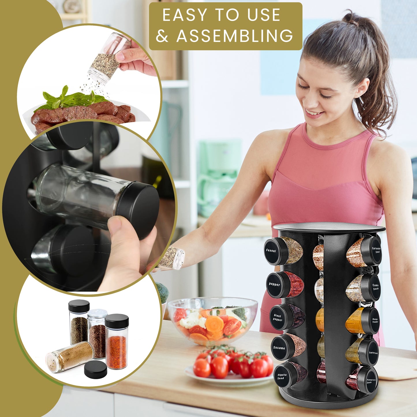 20 Spice Jar Rotating Spice Rack Organizer