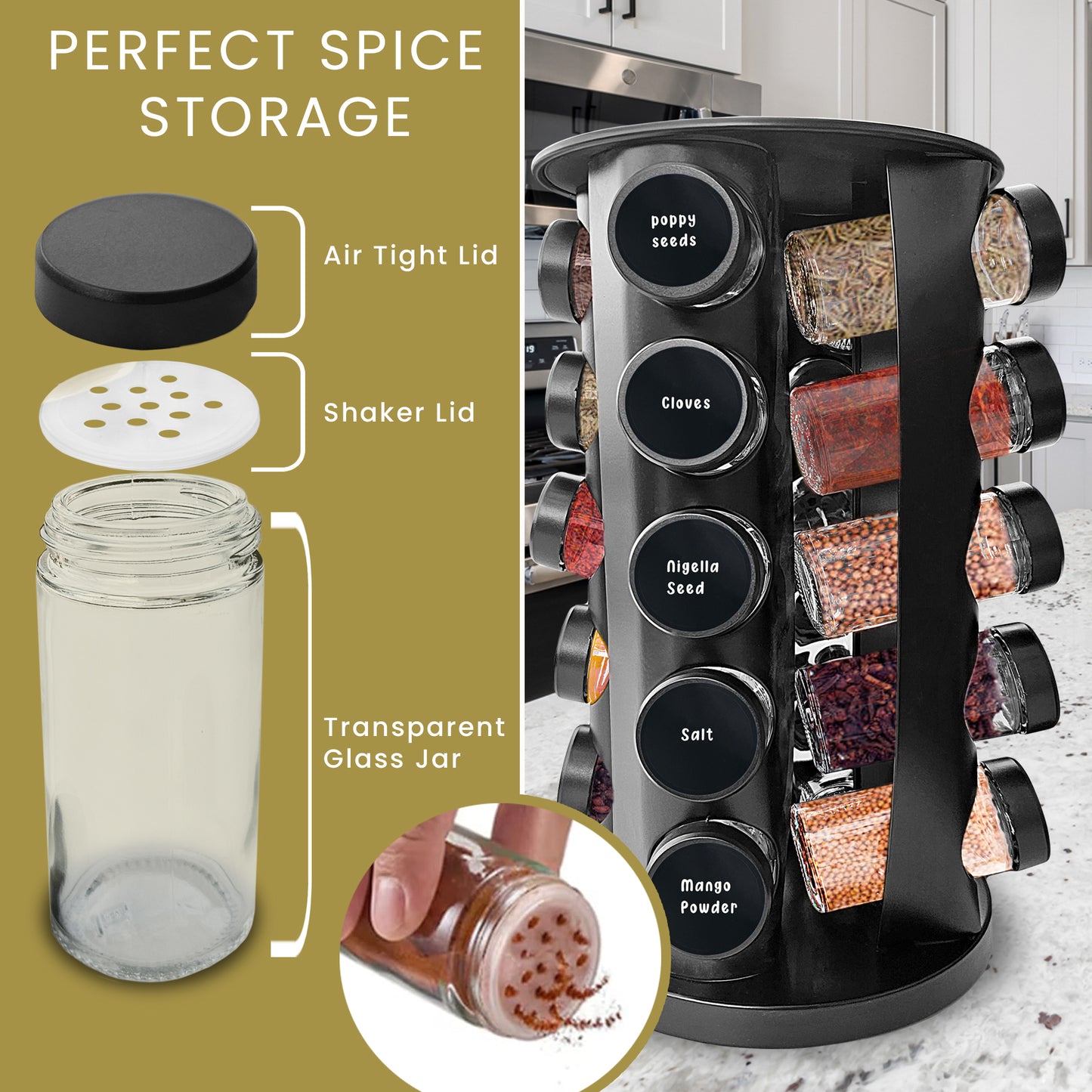 20 Spice Jar Rotating Spice Rack Organizer