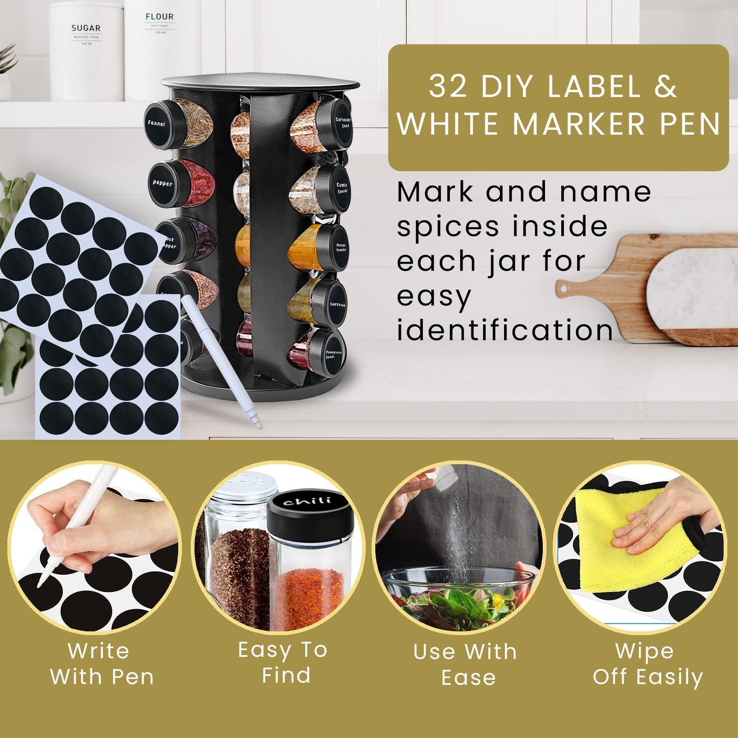 20 Spice Jar Rotating Spice Rack Organizer