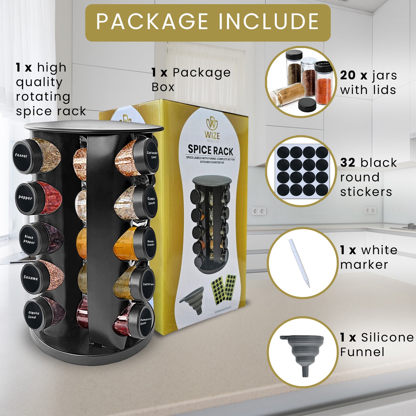 20 Spice Jar Rotating Spice Rack Organizer