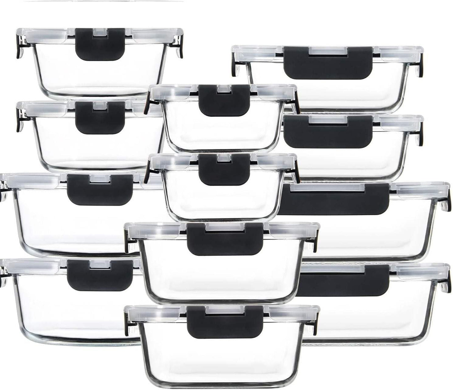 12-Pack Glass Meal Prep Containers with Airtight Leak-Proof Lids - 24-Piece Food Storage Containers Set, Microwave, Oven, Freezer & Dishwasher Safe, BPA-Free
