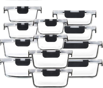 12-Pack Glass Meal Prep Containers with Airtight Leak-Proof Lids - 24-Piece Food Storage Containers Set, Microwave, Oven, Freezer & Dishwasher Safe, BPA-Free