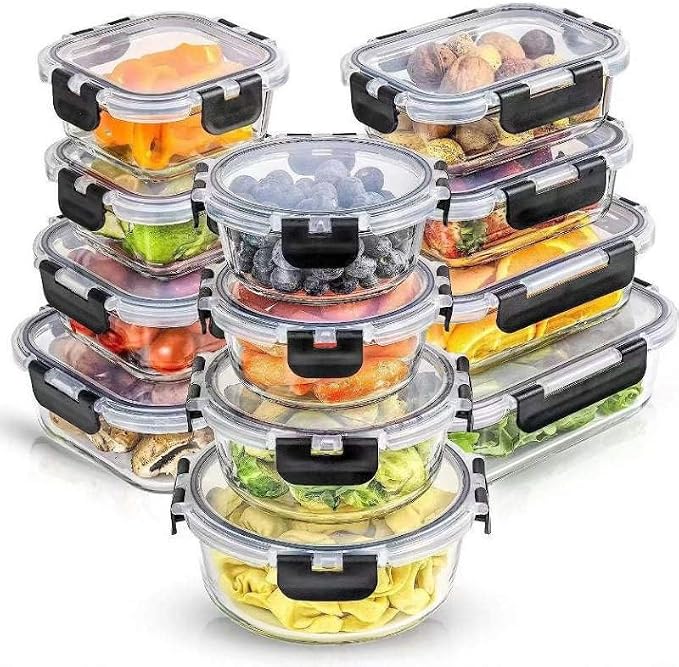 12-Pack Glass Meal Prep Containers with Airtight Leak-Proof Lids - 24-Piece Food Storage Containers Set, Microwave, Oven, Freezer & Dishwasher Safe, BPA-Free