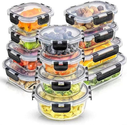12-Pack Glass Meal Prep Containers with Airtight Leak-Proof Lids - 24-Piece Food Storage Containers Set, Microwave, Oven, Freezer & Dishwasher Safe, BPA-Free