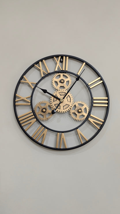 40cm Wall Clock,3D Gear Vintage Industrial Silent Roman Numeral Wall Clock