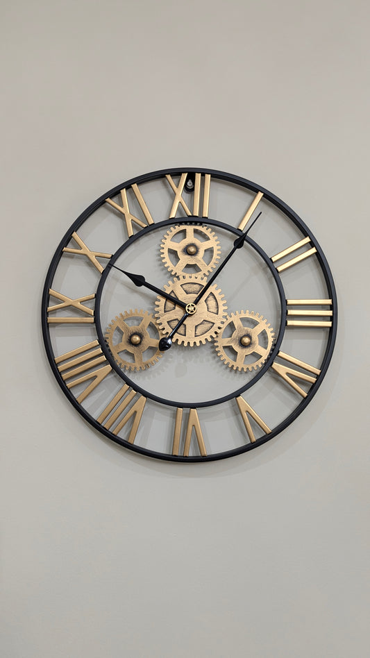 40cm Wall Clock,3D Gear Vintage Industrial Silent Roman Numeral Wall Clock