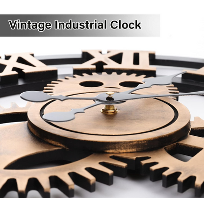 40cm Wall Clock,3D Gear Vintage Industrial Silent Roman Numeral Wall Clock