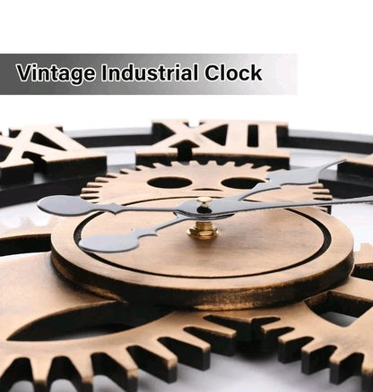 3D Vintage Wall Clock, Handmade Roman Numeral Wall Watches Industrial Gear European Retro Clocks Creative Art Decoration for Living Room, Restaurant, Office, Bar, Kitchen 40cm