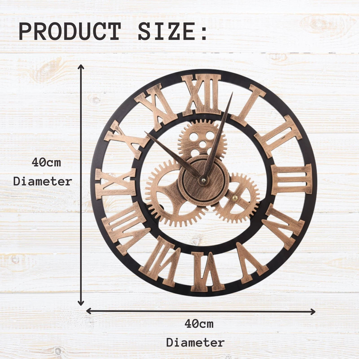 3D Vintage Wall Clock, Handmade Roman Numeral Wall Watches Industrial Gear European Retro Clocks Creative Art Decoration for Living Room, Restaurant, Office, Bar, Kitchen 40cm