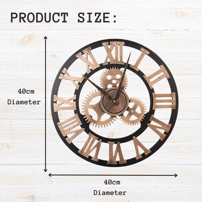 3D Vintage Wall Clock, Handmade Roman Numeral Wall Watches Industrial Gear European Retro Clocks Creative Art Decoration for Living Room, Restaurant, Office, Bar, Kitchen 40cm
