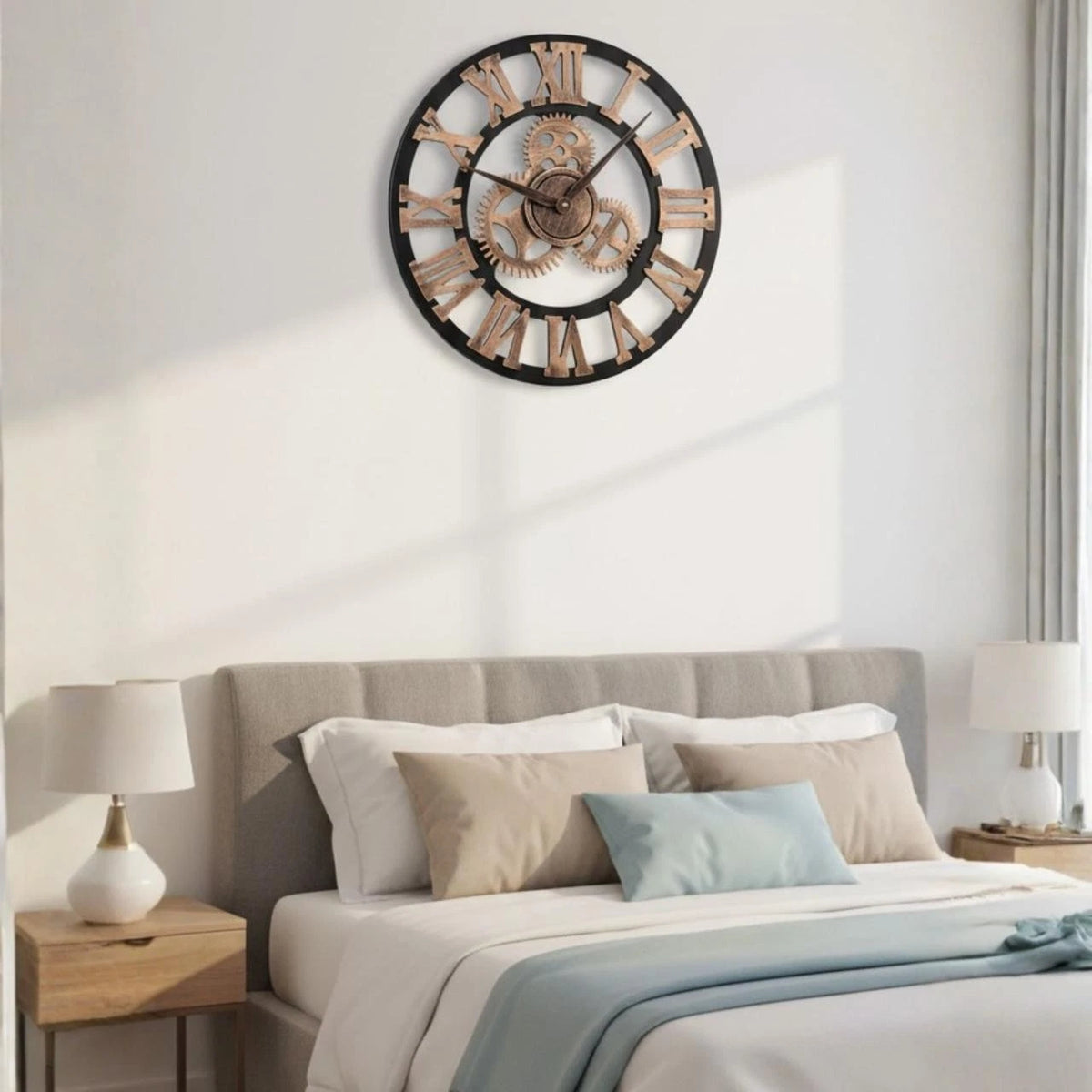 3D Vintage Wall Clock, Handmade Roman Numeral Wall Watches Industrial Gear European Retro Clocks Creative Art Decoration for Living Room, Restaurant, Office, Bar, Kitchen 40cm